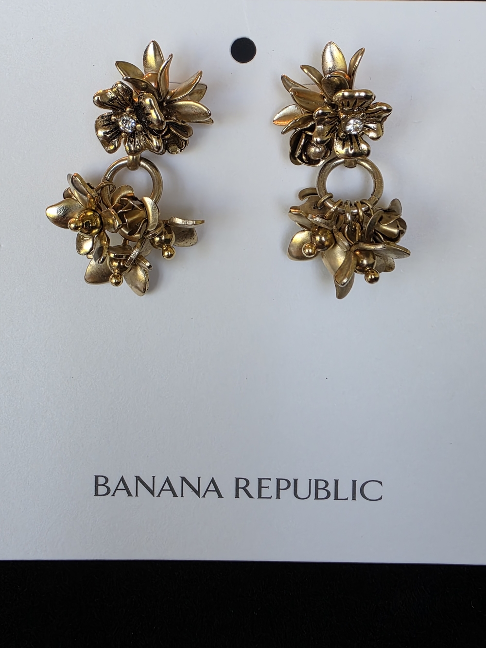 Banana Republic Shimmering Gold Floral Cluster Drop Earrings